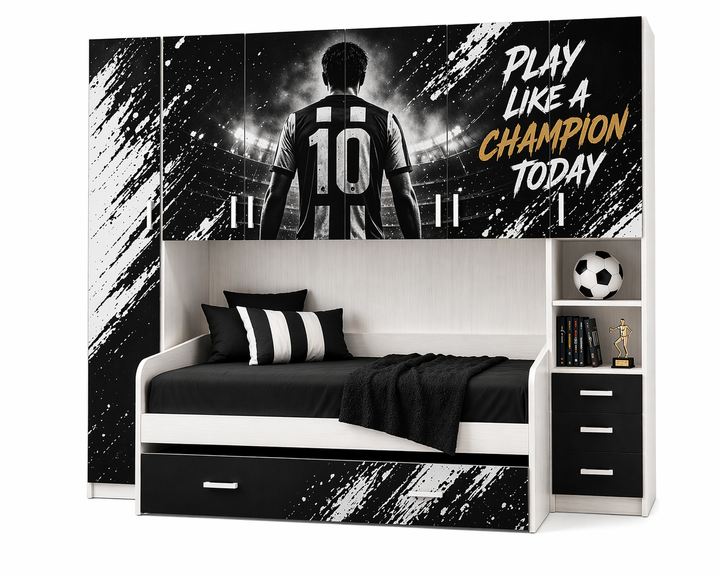 Cameretta a Ponte Urban Icon – Design BIANCONERO con 2 reti Letto