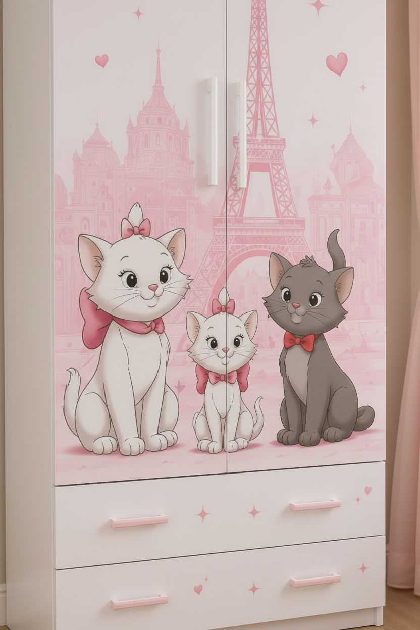 Cameretta Bambina Aristogatti Rosa – Armadio, Letto Singolo e Comodino