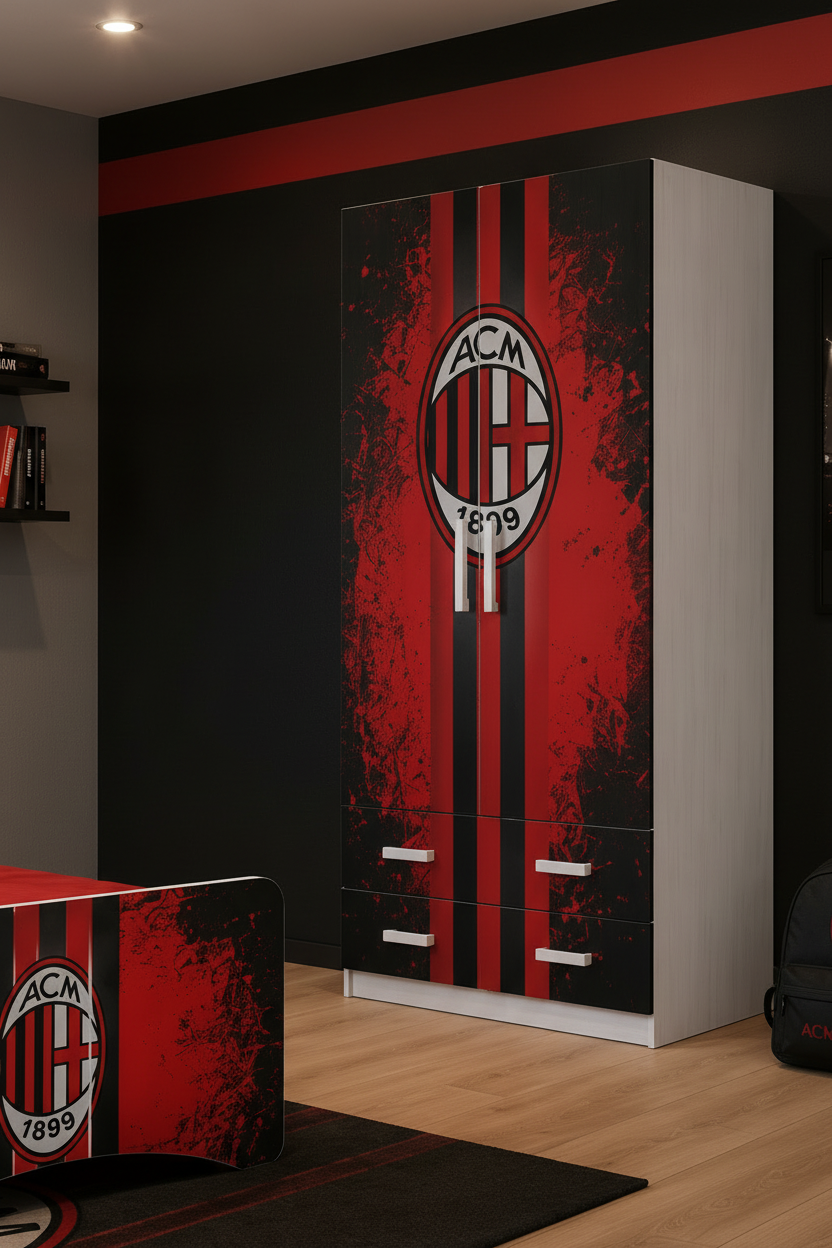 Cameretta Milan Black Red Edition – Letto Singolo, Armadio e Comodino