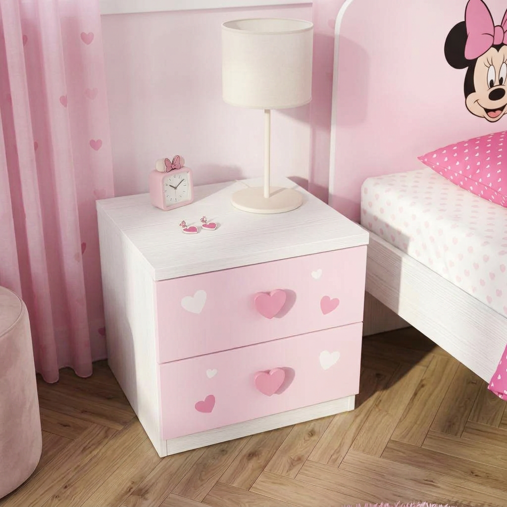 Cameretta Minnie Mouse Rosa Cuori – Letto Singolo, Armadio 2 Ante e Comodino