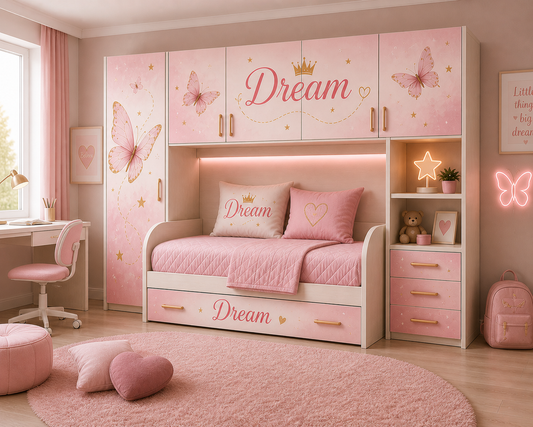 Cameretta a Ponte Dream Butterfly – Letto Singolo con Armadio 295x242 cm