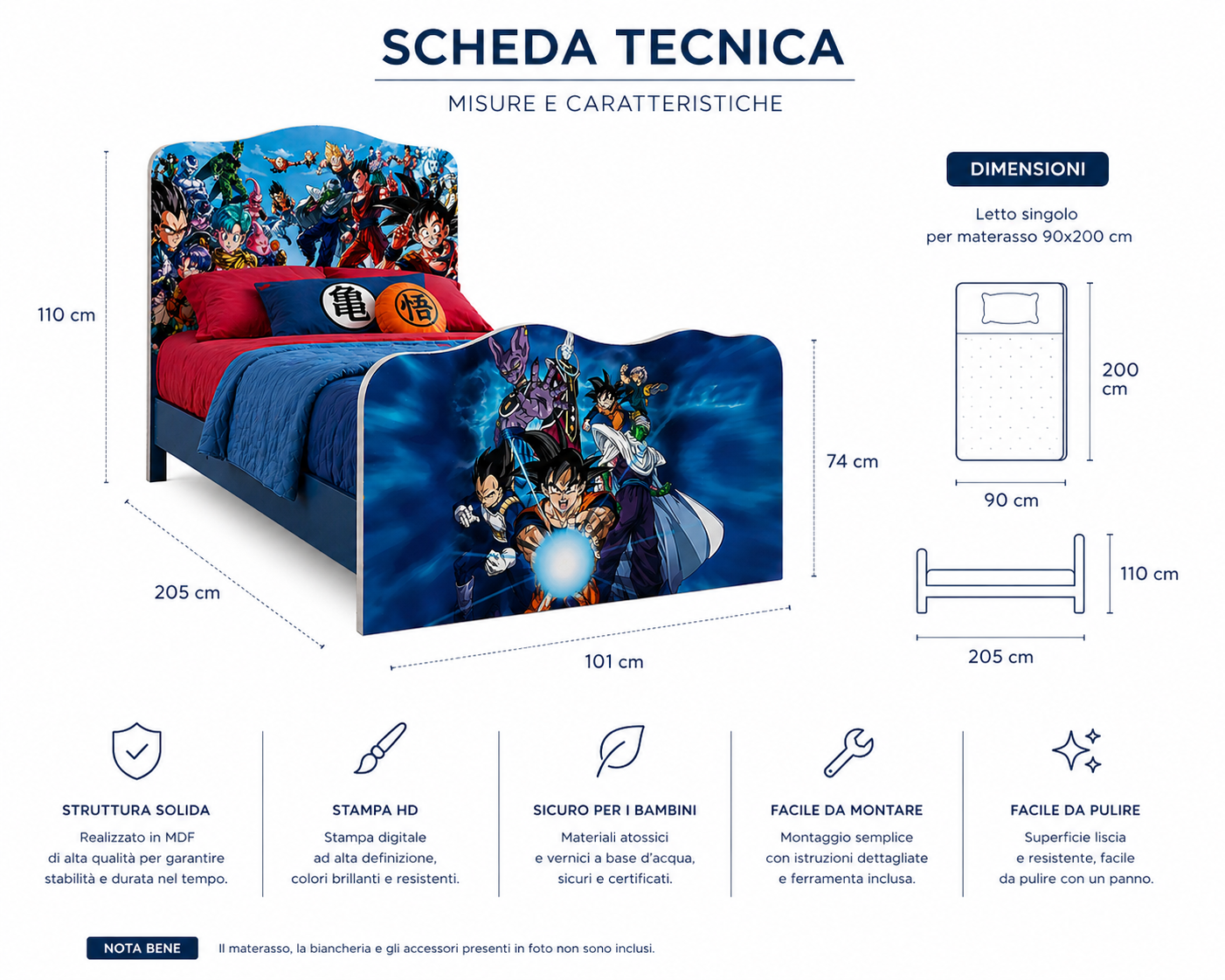 Letto Singolo Saiyan Power – Letto Anime Fighter per Cameretta Ragazzo 200x90