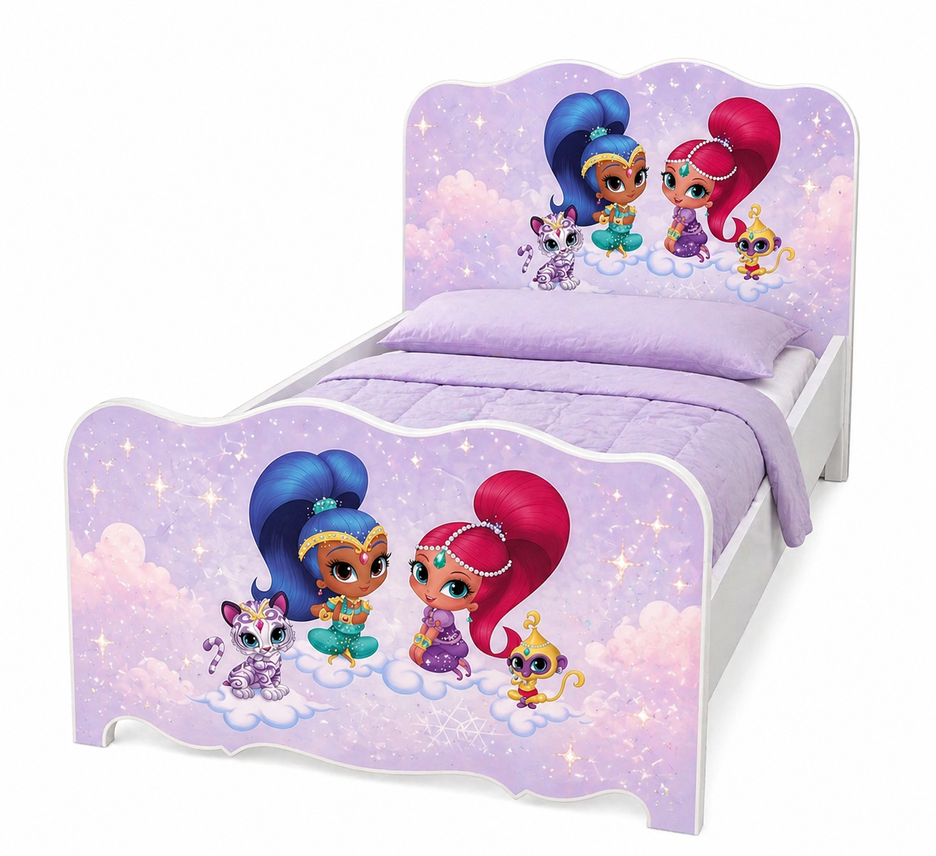 Shimmer Princess Dream Bed – Letto Singolo Bambina Luxury Lilla con Grafica Magica Nuvole e Stelline