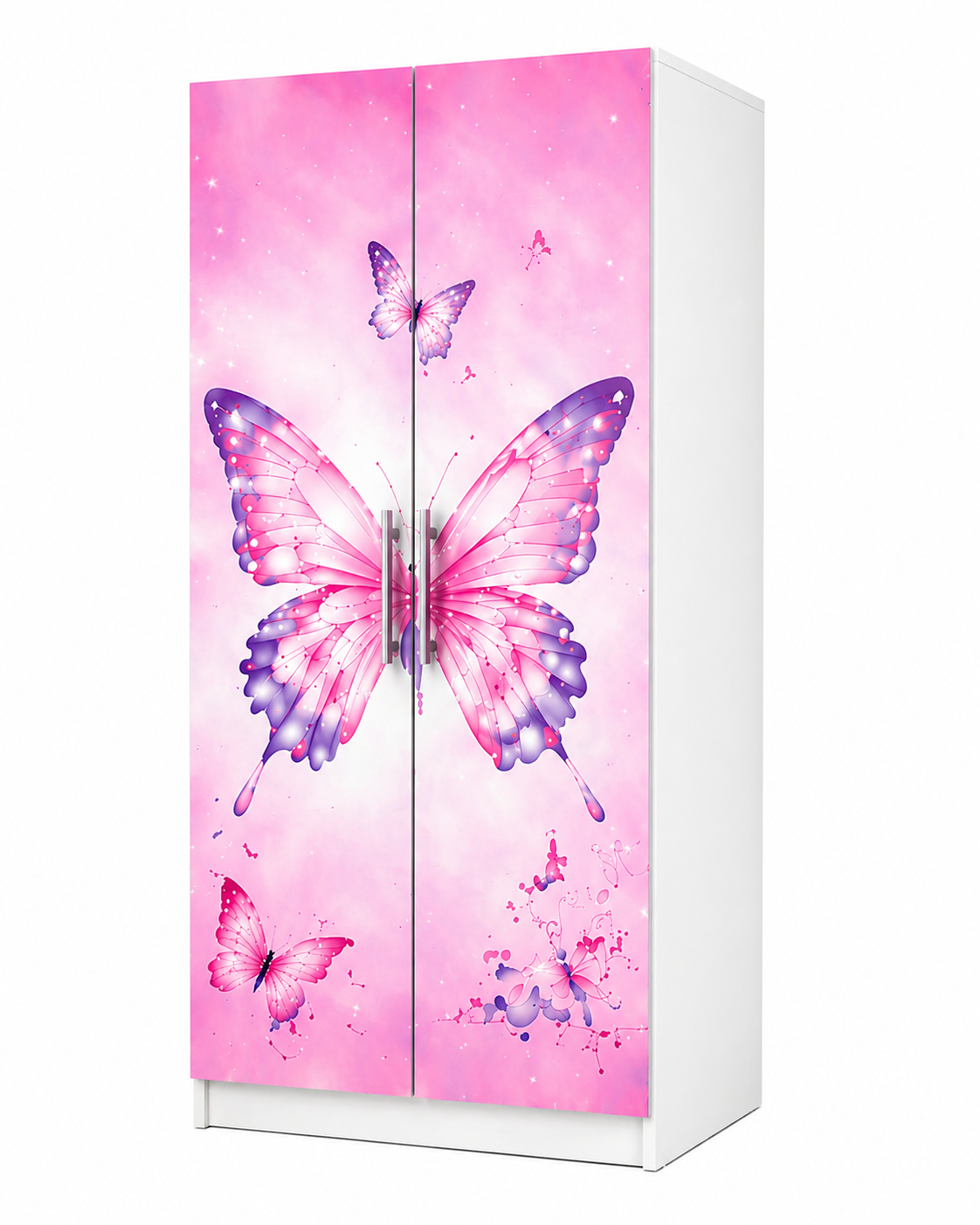 Butterfly Dream Luxury Wardrobe – Armadio Farfalle Rosa 2 Ante 2 Cassetti per Cameretta Bambina