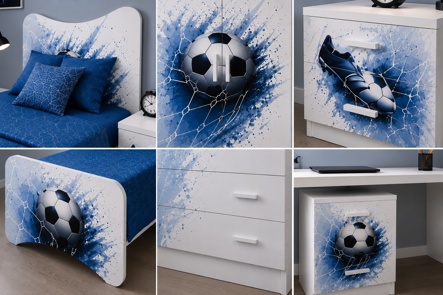 Cameretta Calcio Moderna – Letto, Comodino e Armadio Coordinati