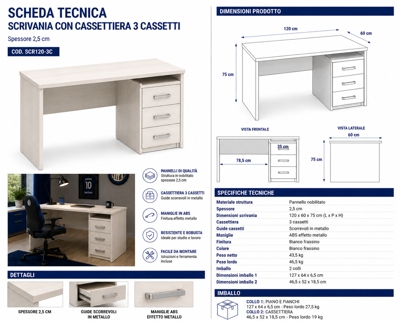 Scrivania con comodino Inter