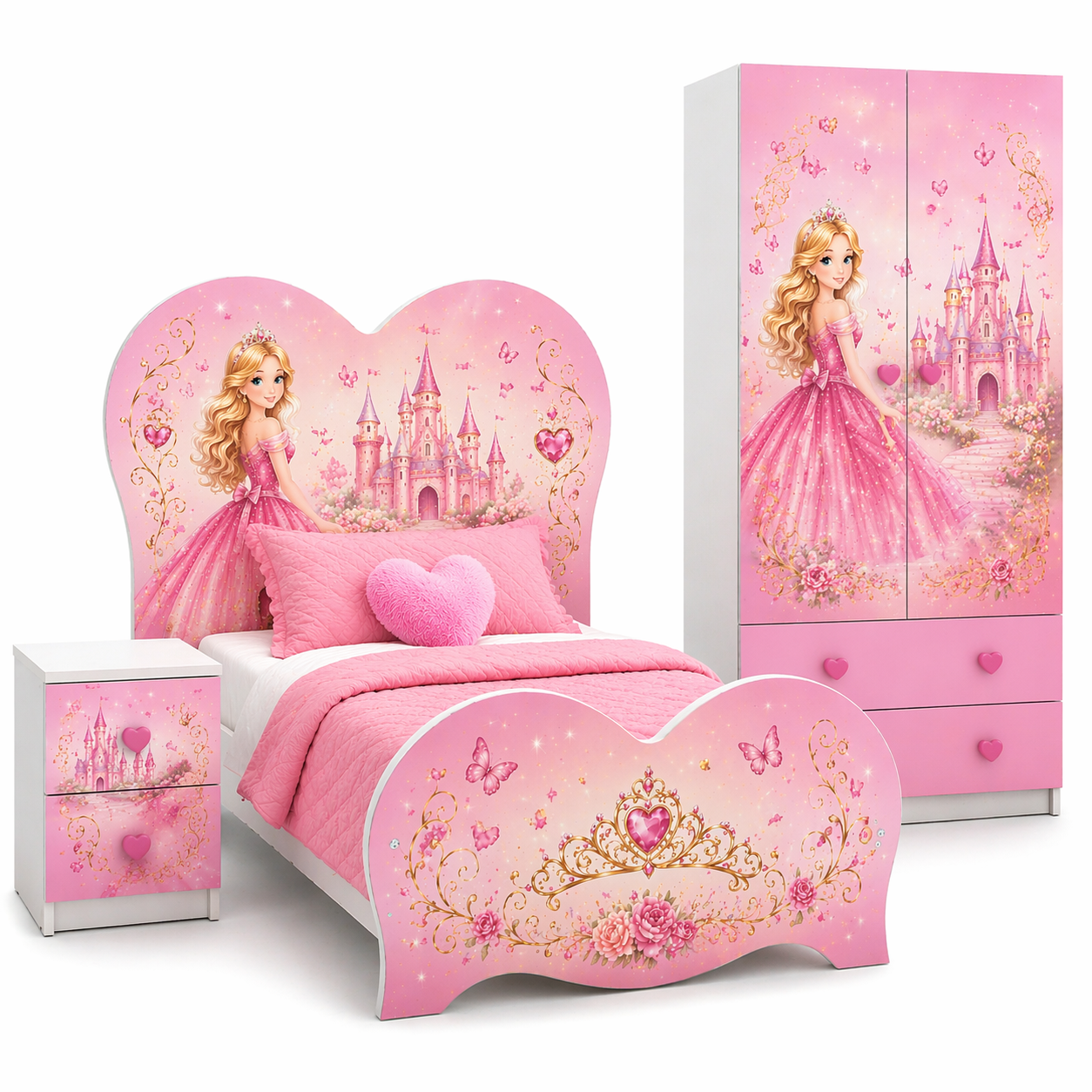 🛍️ Princess Dream 120 – Cameretta Completa Bambina con Letto a Cuore