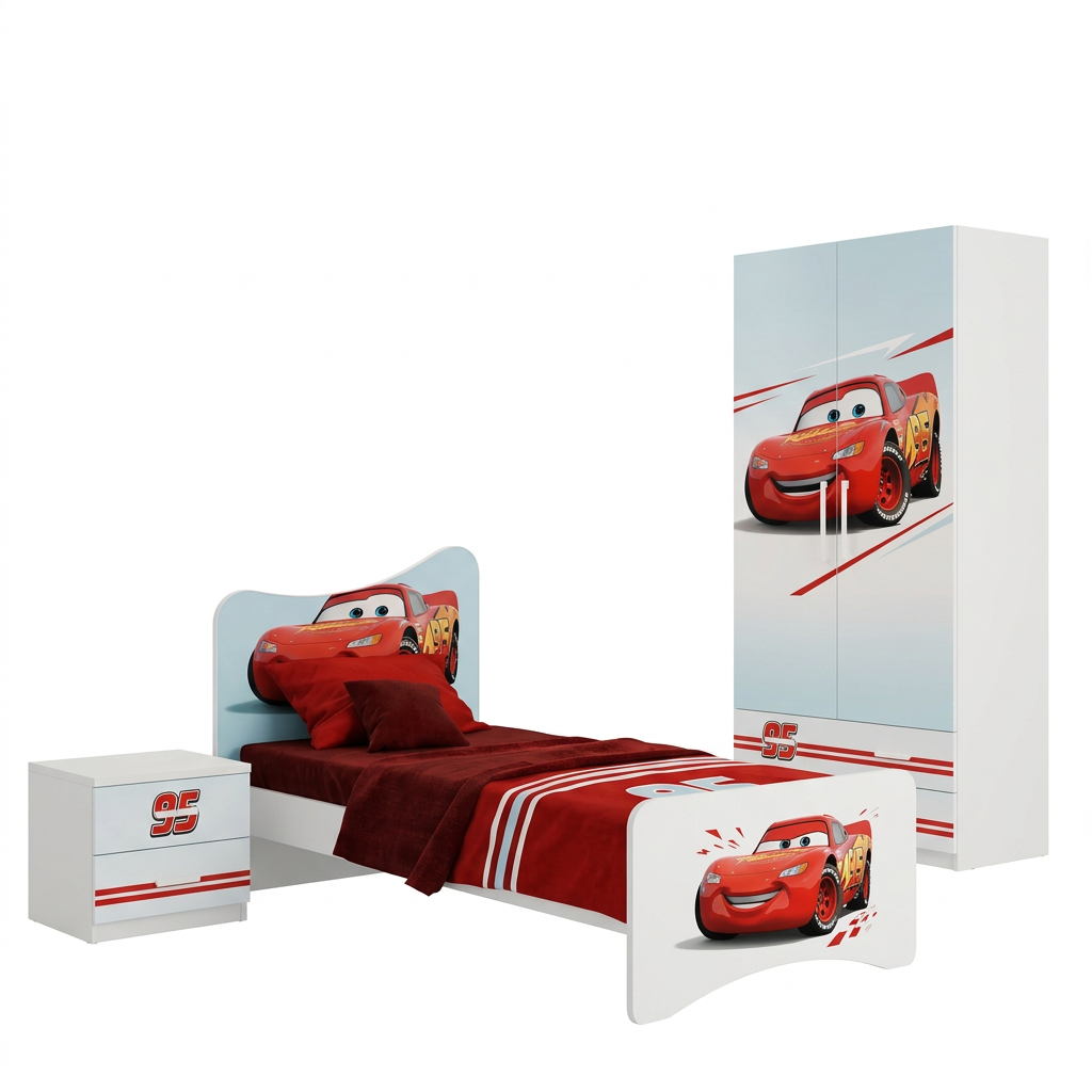 Cameretta Cars Saetta McQueen – Letto Singolo, Armadio 2 Ante e Comodino