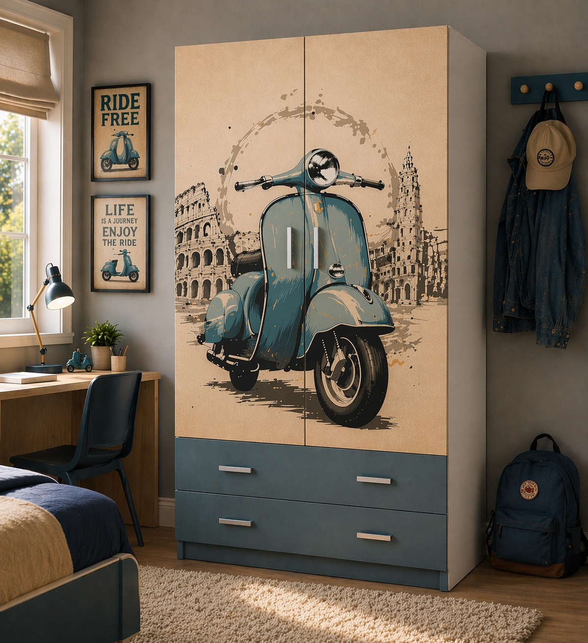 Italian Vintage Wardrobe – Armadio 2 Ante con 2 Cassettoni