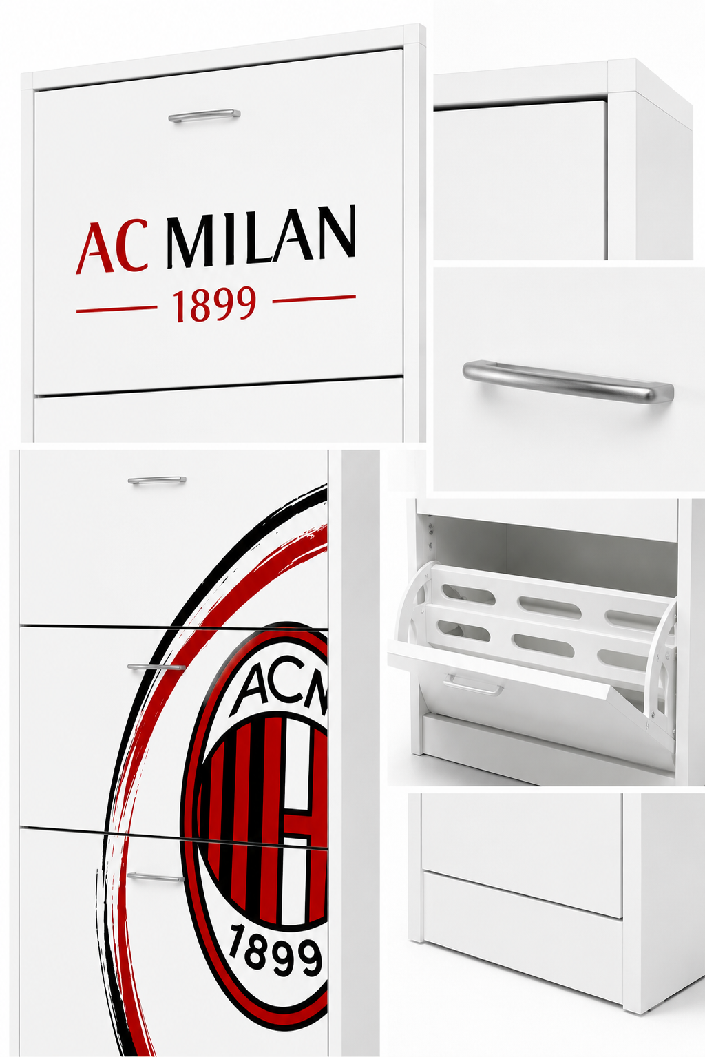 Scarpiera AC Milan 4 Ribalte Bianca – Mobile Salvaspazio Design Calcio Moderno