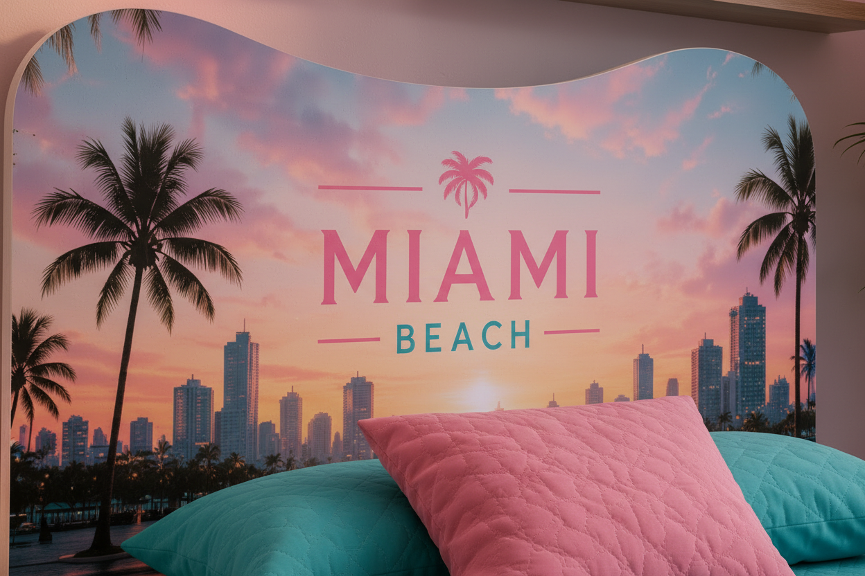 Letto Singolo Miami Beach – Letto Design Tropical Glam Rosa e Turchese Stile Ocean Drive