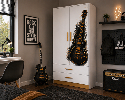 Rockstar Guitar Luxury Wardrobe – Armadio Rock 2 Ante 2 Cassetti Nero & Oro