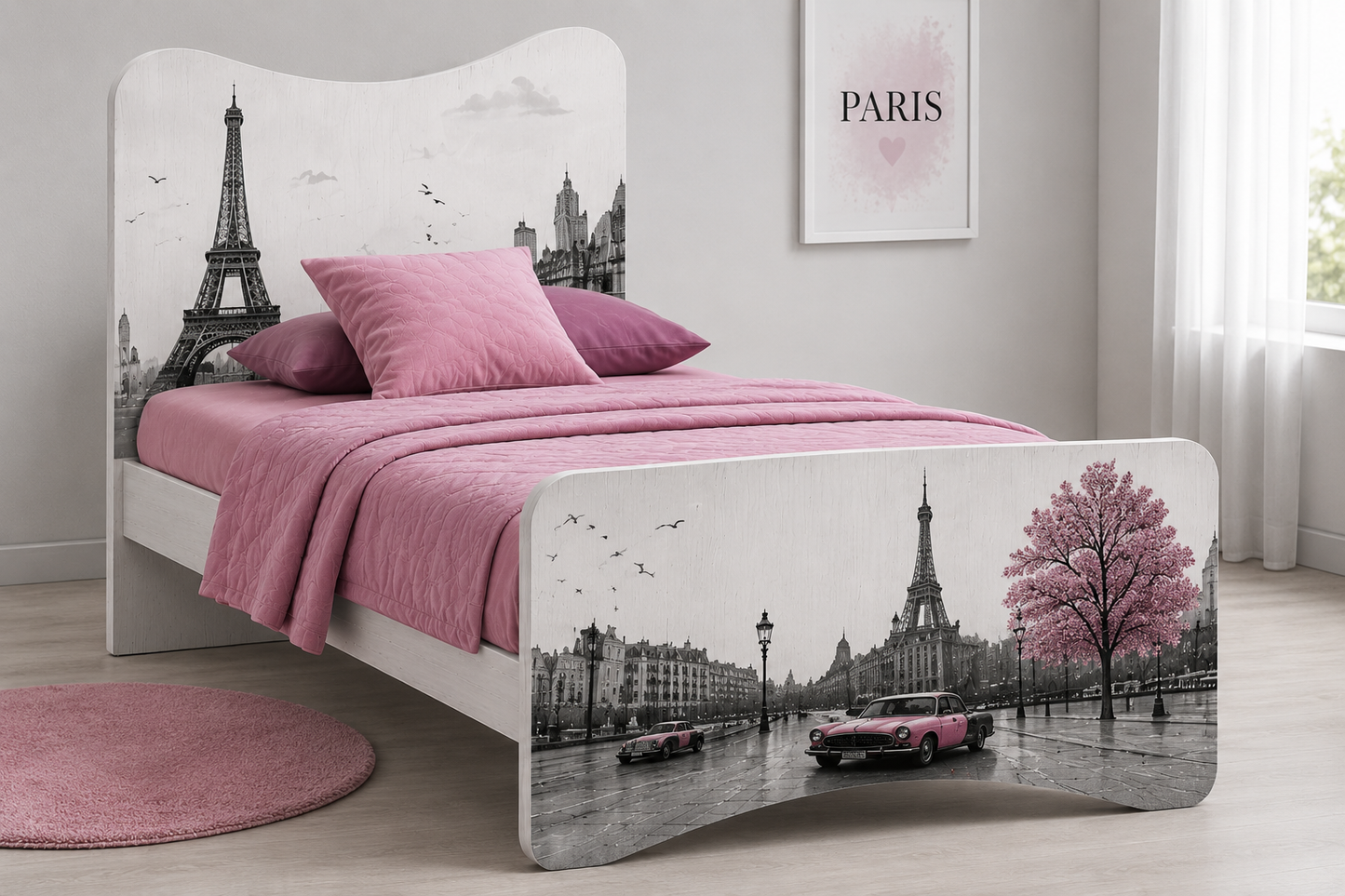 Letto Singolo Paris Romance – Letto Design Parigi Rosa Cipria Stile Shabby Chic Moderno