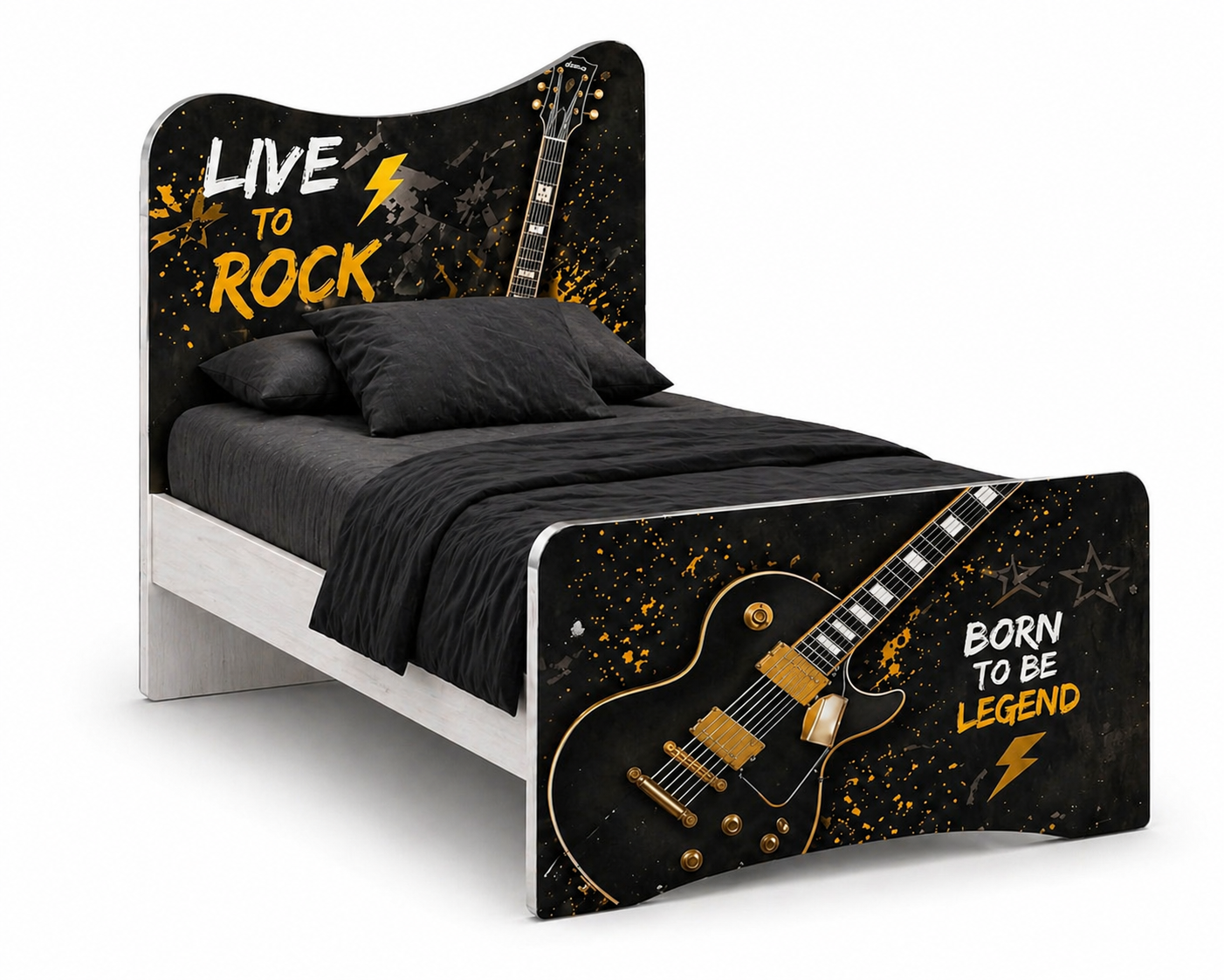 Rock Legend Guitar Bed – Letto Singolo Stile Rock Premium Nero Oro
