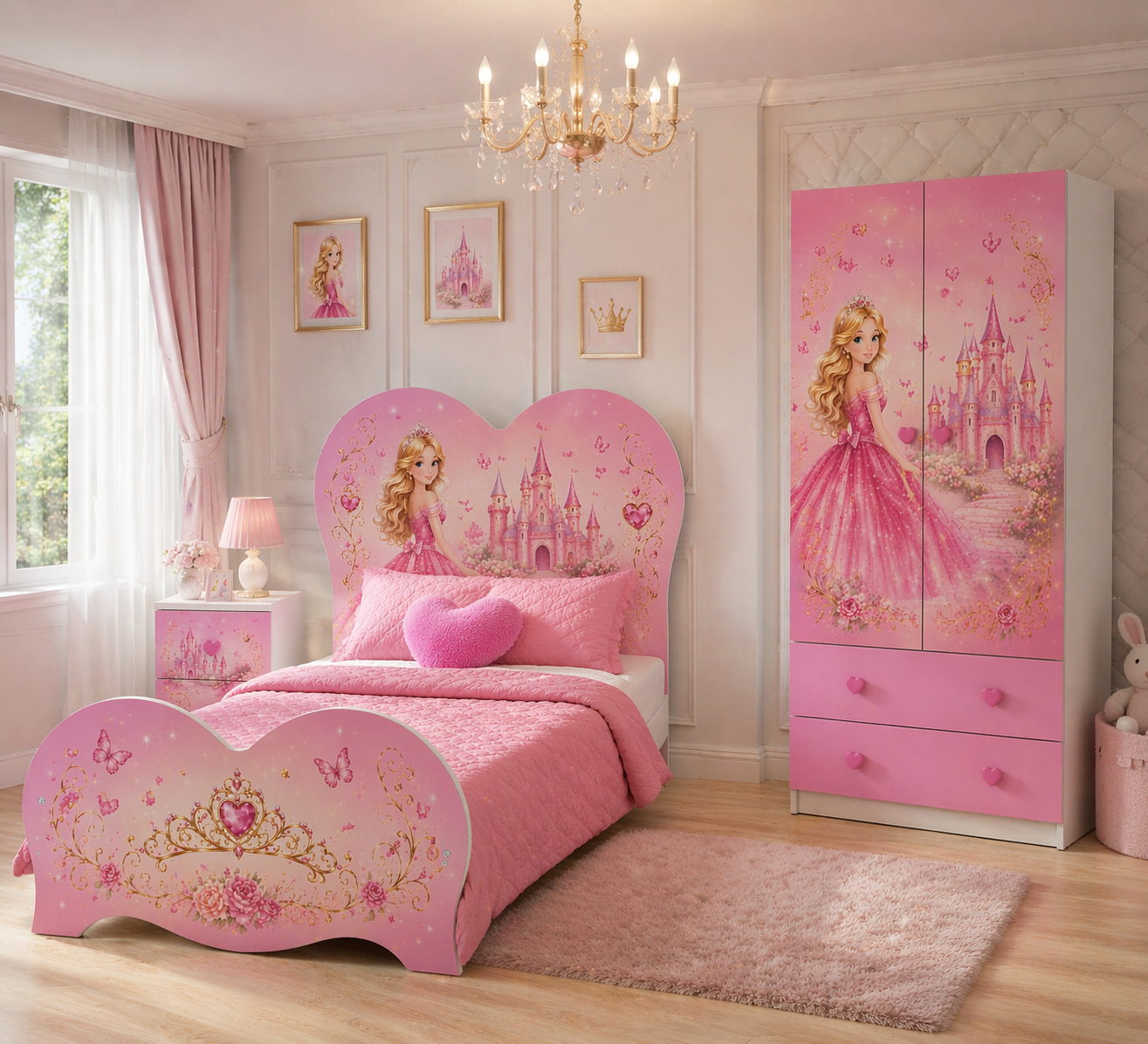 🛍️ Princess Dream 120 – Cameretta Completa Bambina con Letto a Cuore