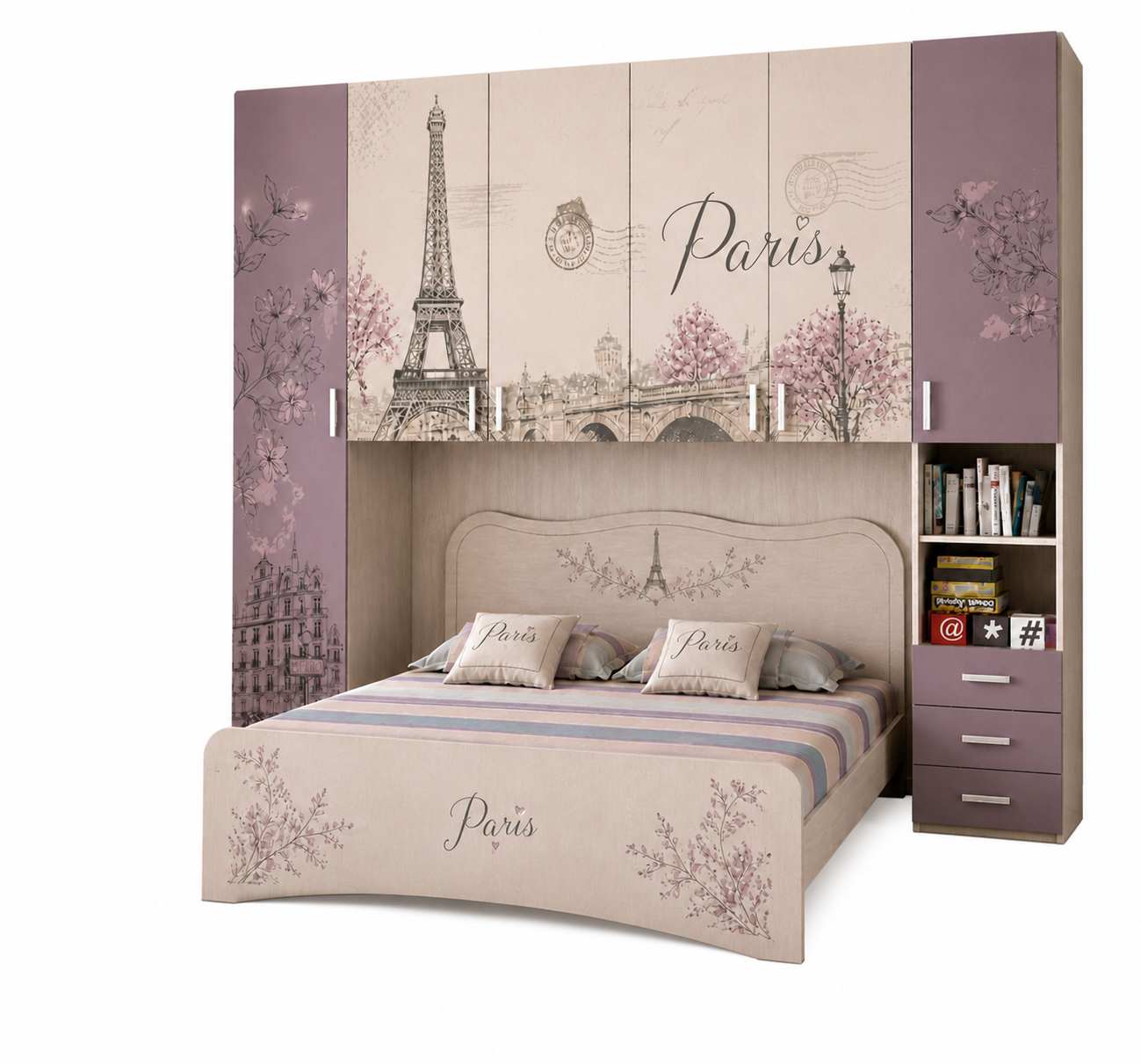 Camera Matrimoniale Parigi Romantica a Ponte – Design Elegante Olmo Grigio con Armadio Ponte Decorato