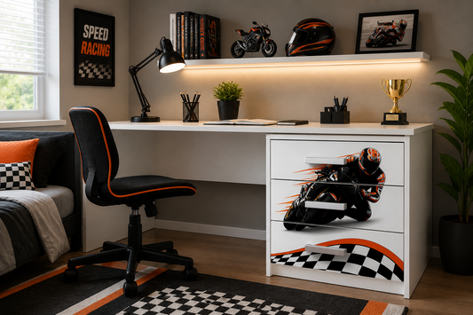 Scrivania con comodino moto