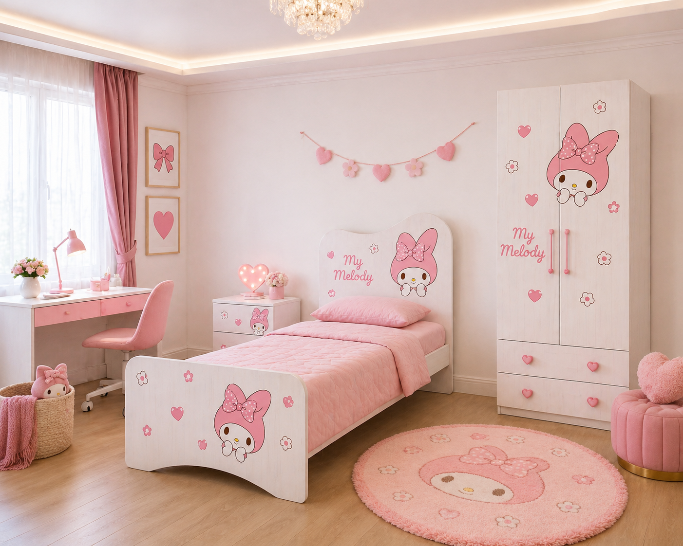 My Melody Sweet Dream – Cameretta Bambina Rosa con Armadio 2 Ante e Letto Singolo