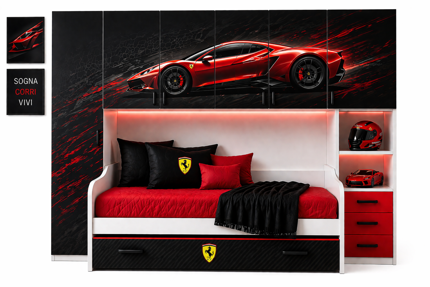 🏎️ Nome prodotto:
Velocity Red Luxury Room – Cameretta Racing Premium