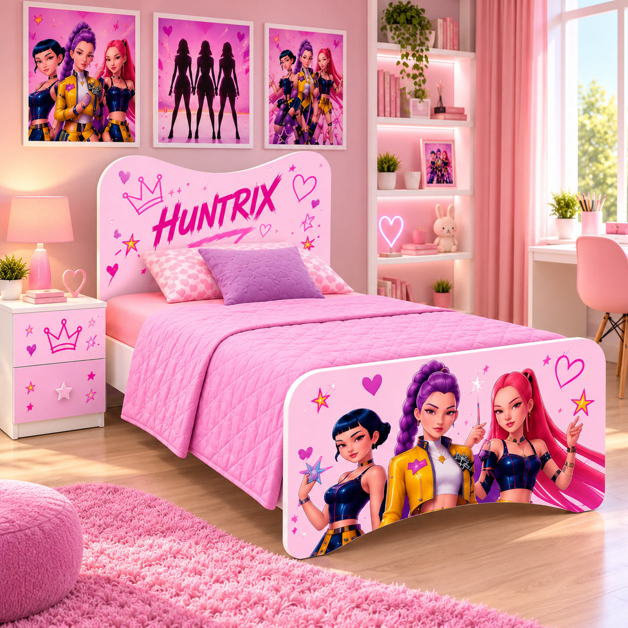 Letto Singolo Huntrix K-Pop Bianco – Letto per Cameretta Bambina e Ragazza 80x190 cm