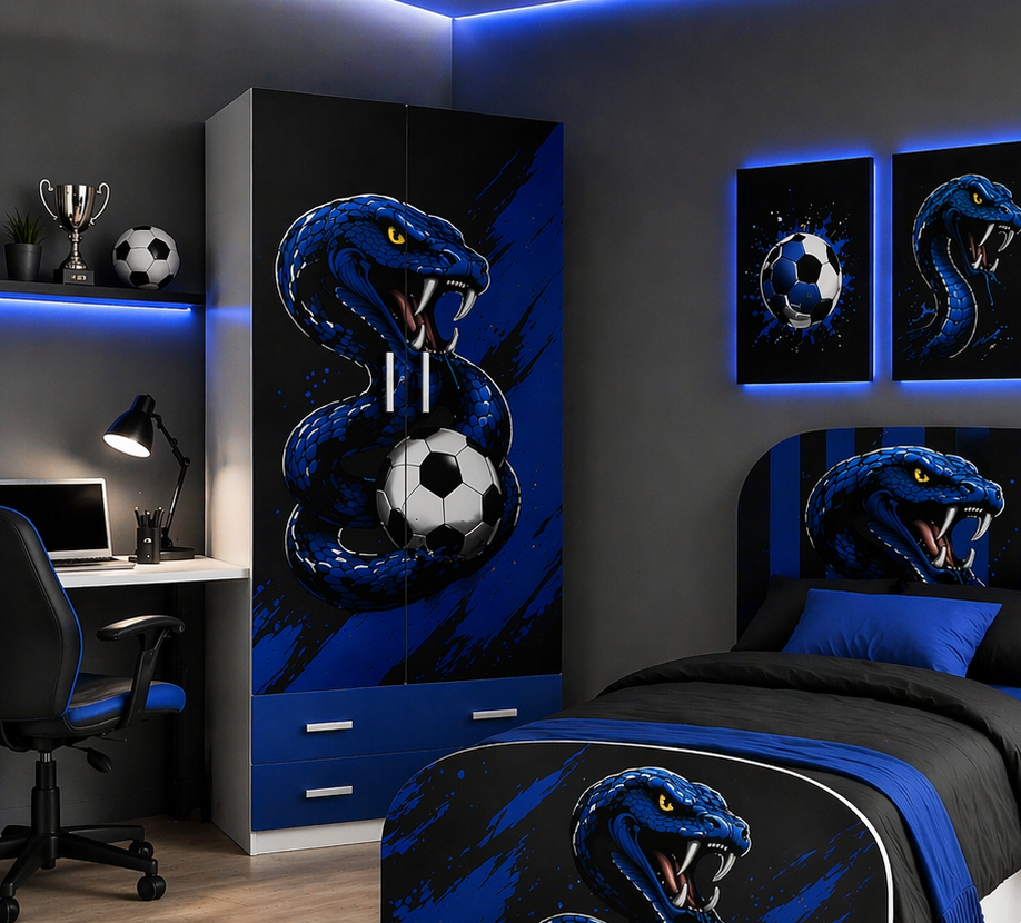 Armadio Nerazzurro Power Style – Design Ispirato al Calcio Milanese 2 Ante 2 Cassetti