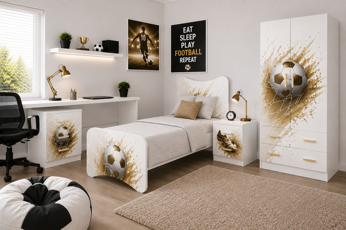 Cameretta Calcio Moderna – Letto, Comodino e Armadio Coordinati