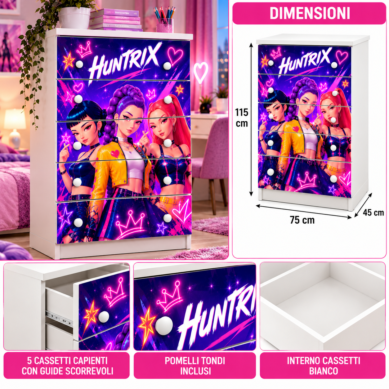 Cassettiera 5 Cassetti Huntrix K-Pop