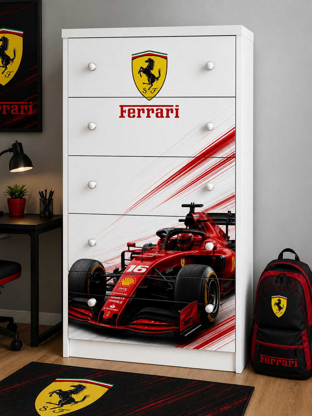 Cassettiera Ferrari Racing – Design Formula 1 per Camerette Moderne