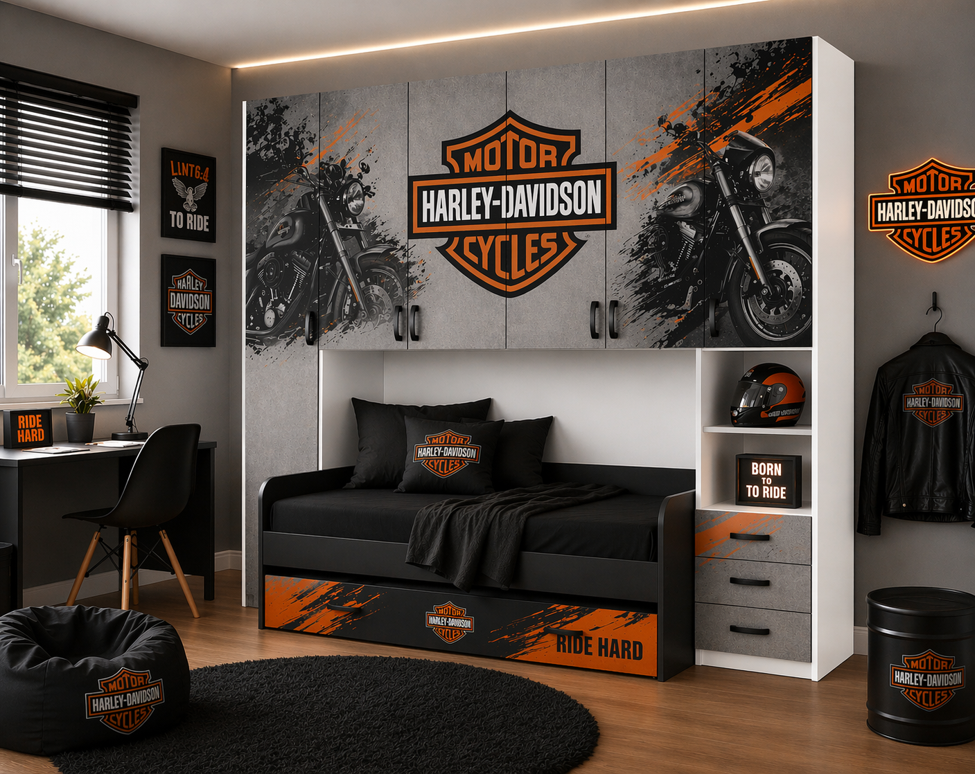 Cameretta a Ponte Urban Icon – Design Harley Style con 2 reti Letto Integrato