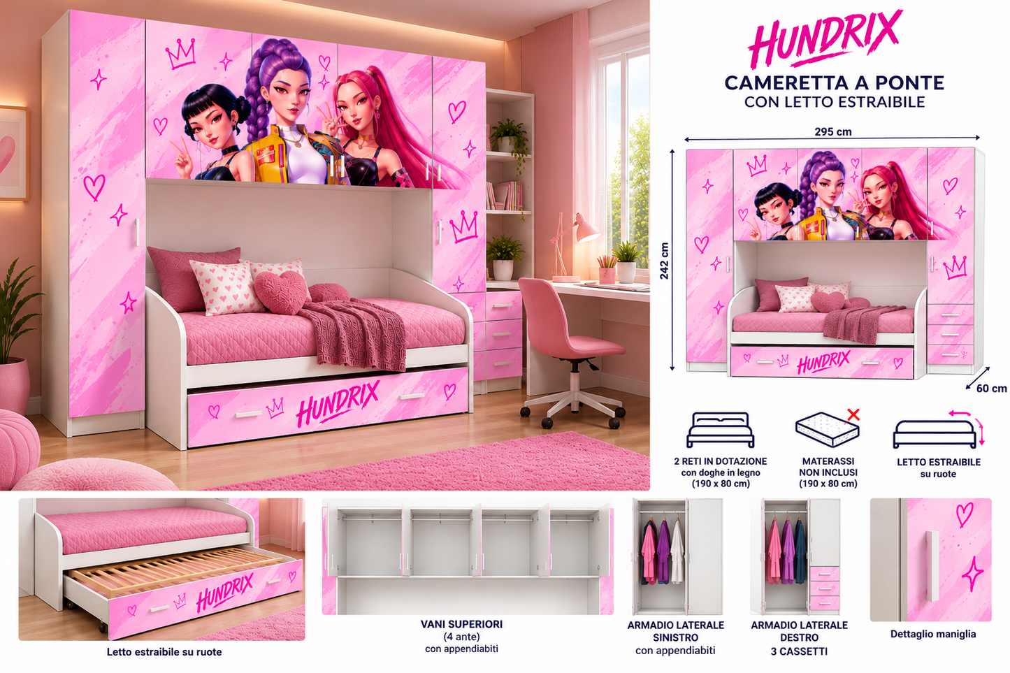 Cameretta a Ponte Huntrix Rosa K-Pop