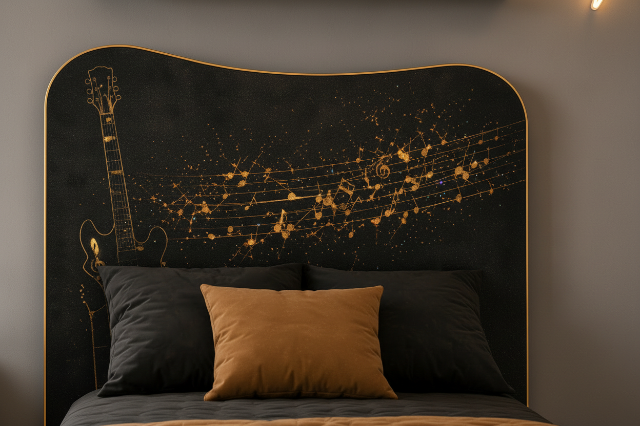 Rockstar Guitar Luxury Room – Cameretta Rock Nero Oro con Letto, Armadio e Comodino per Teenager