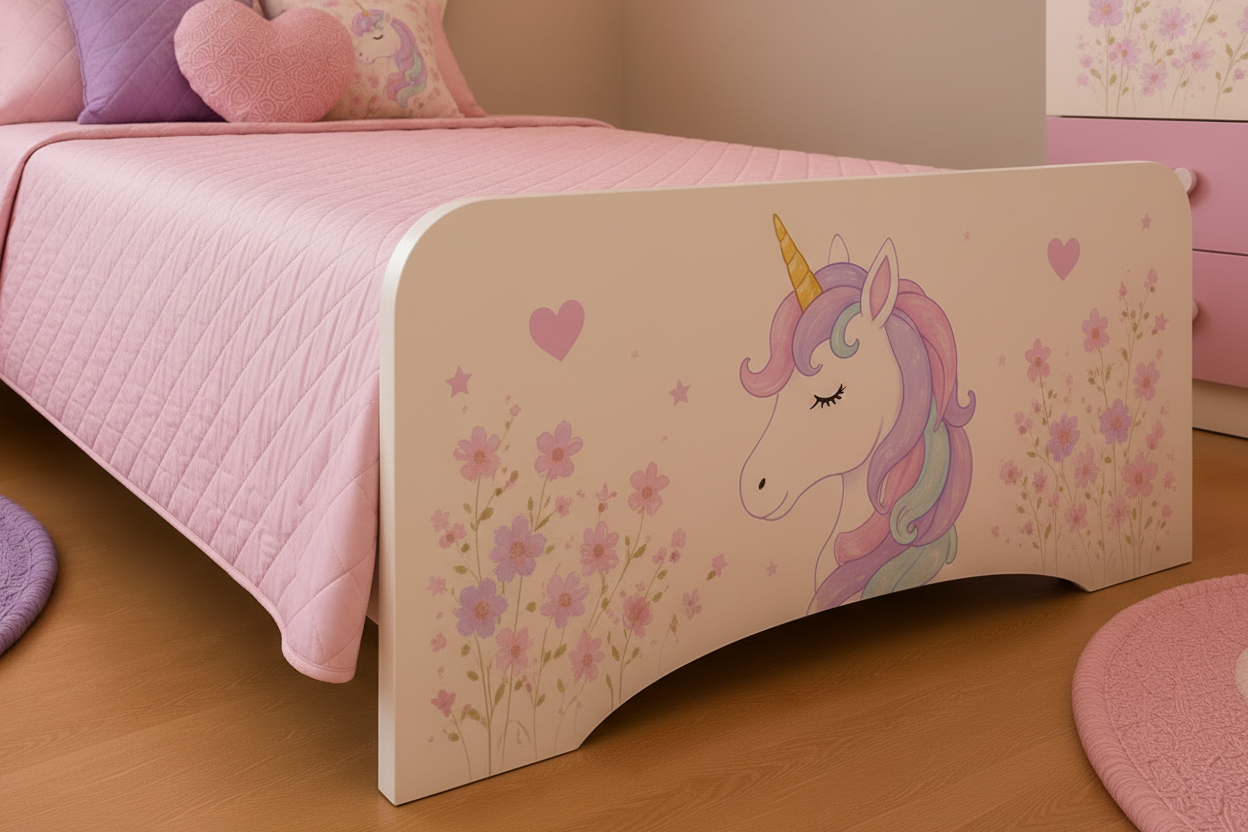 Cameretta Unicorn Heart – Letto Cuore con Armadio e Comodino Fantasy Rosa Lilla