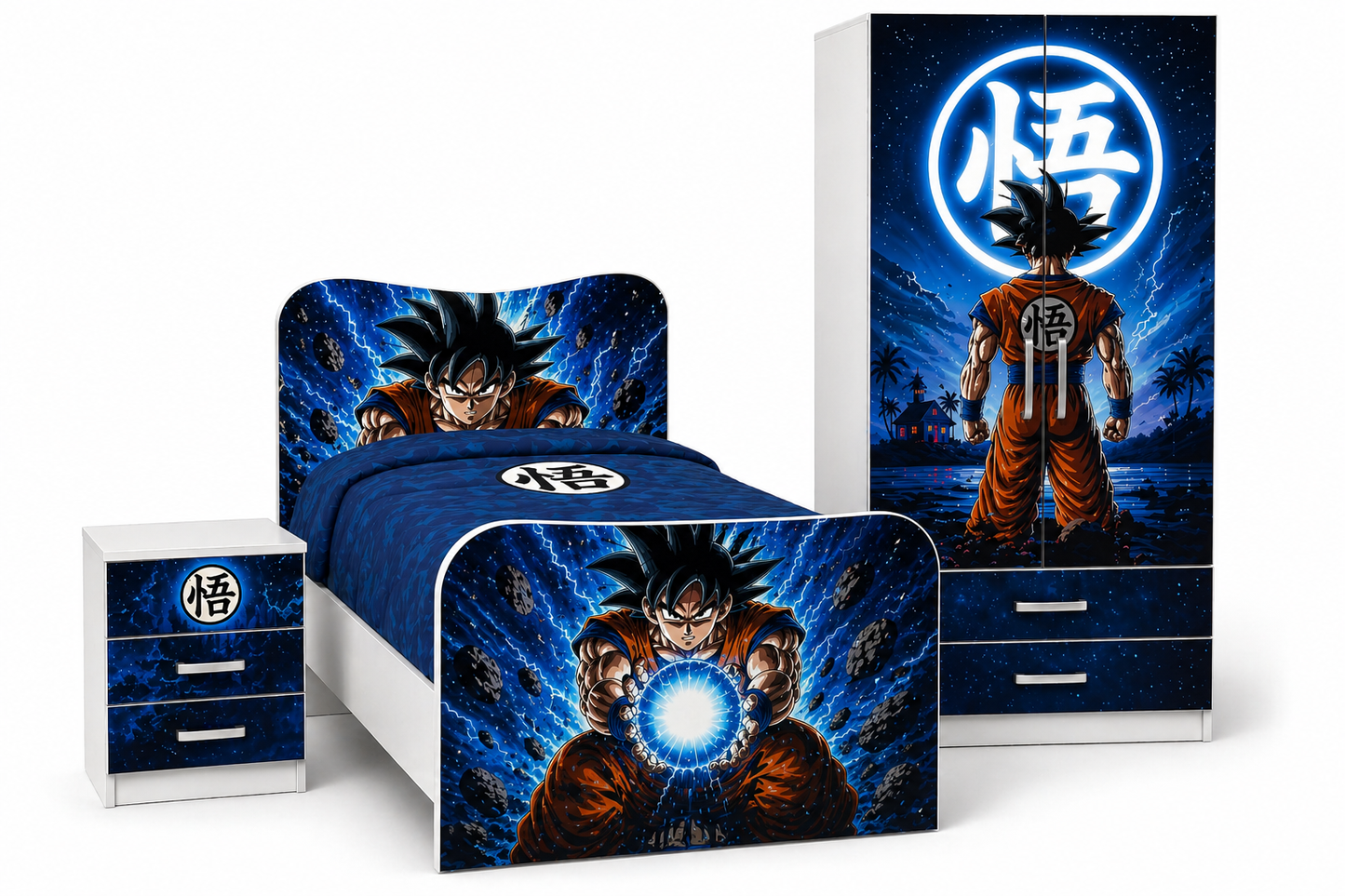 Cameretta Dragon Boll Energy Blue – Set Letto Singolo, Comodino e Armadio Stile Anime Battle