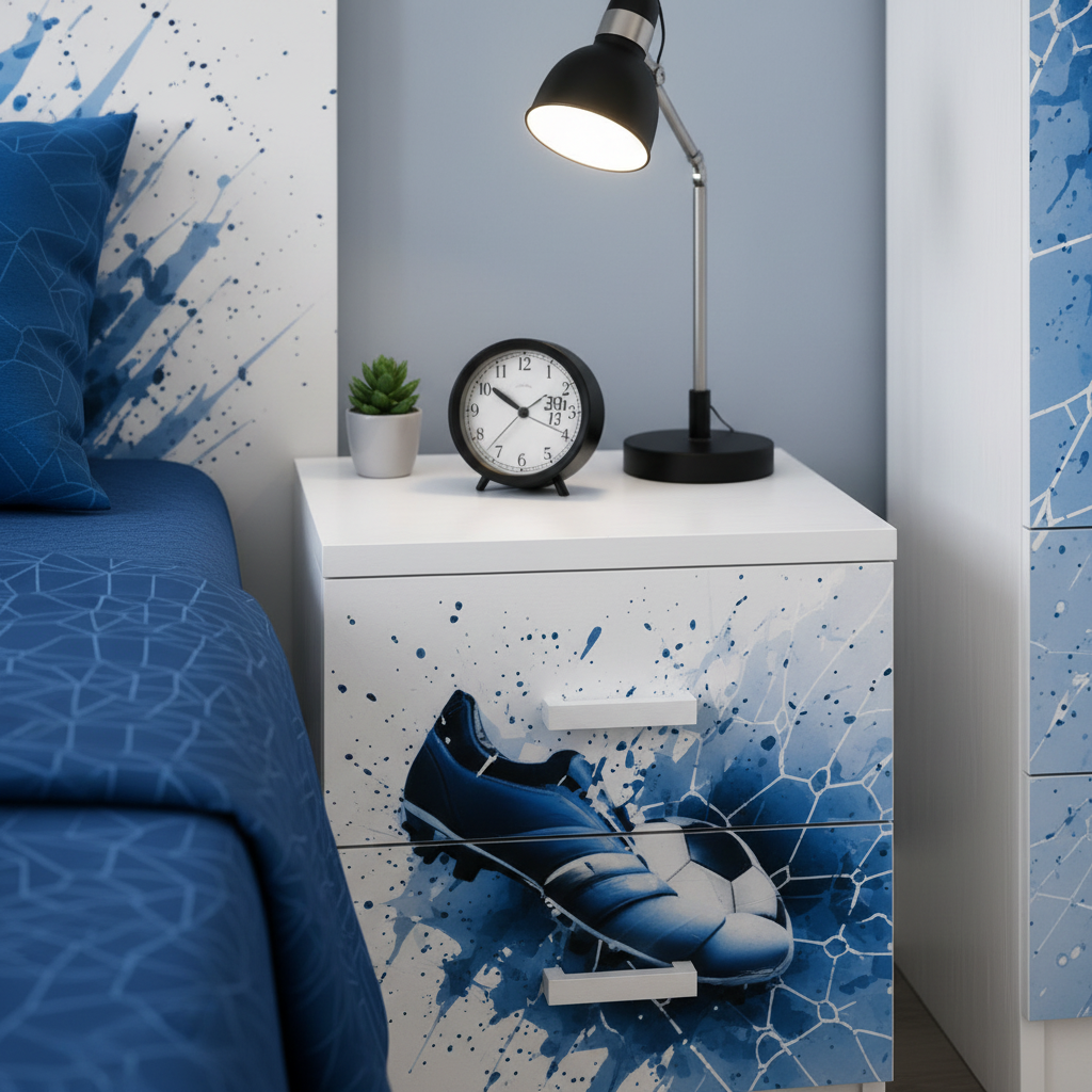 Cameretta Calcio Moderna – Letto, Comodino e Armadio Coordinati
