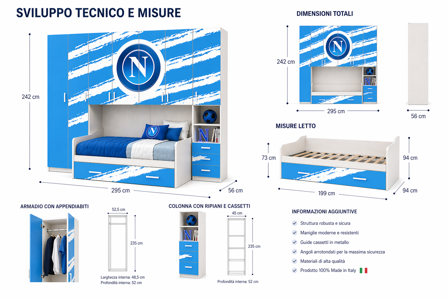 Cameretta a Ponte Urban Icon – Design NAPOLI Style con 2 reti Letto