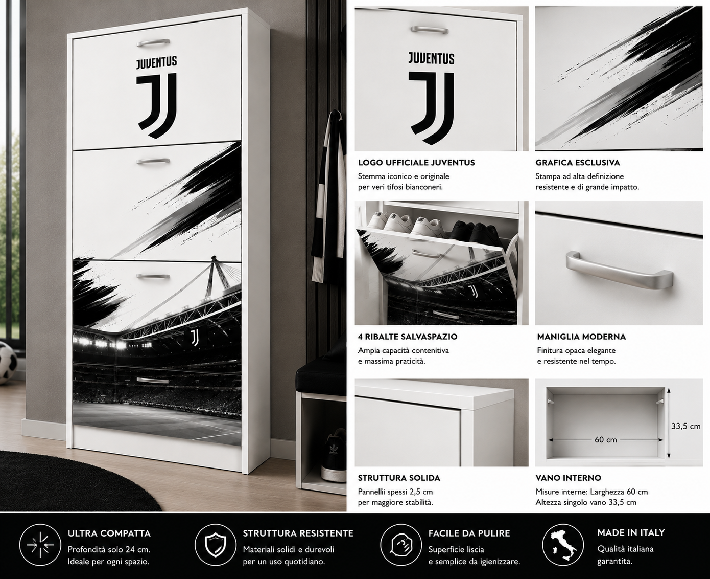 Scarpiera Juventus 4 Ribalte – Design Calcio Moderno Salvaspazio