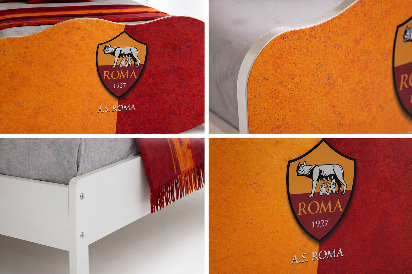 Letto Singolo Perseo Roma Style – Letto Calcio Rosso Oro per Cameretta Ragazzo 200x90