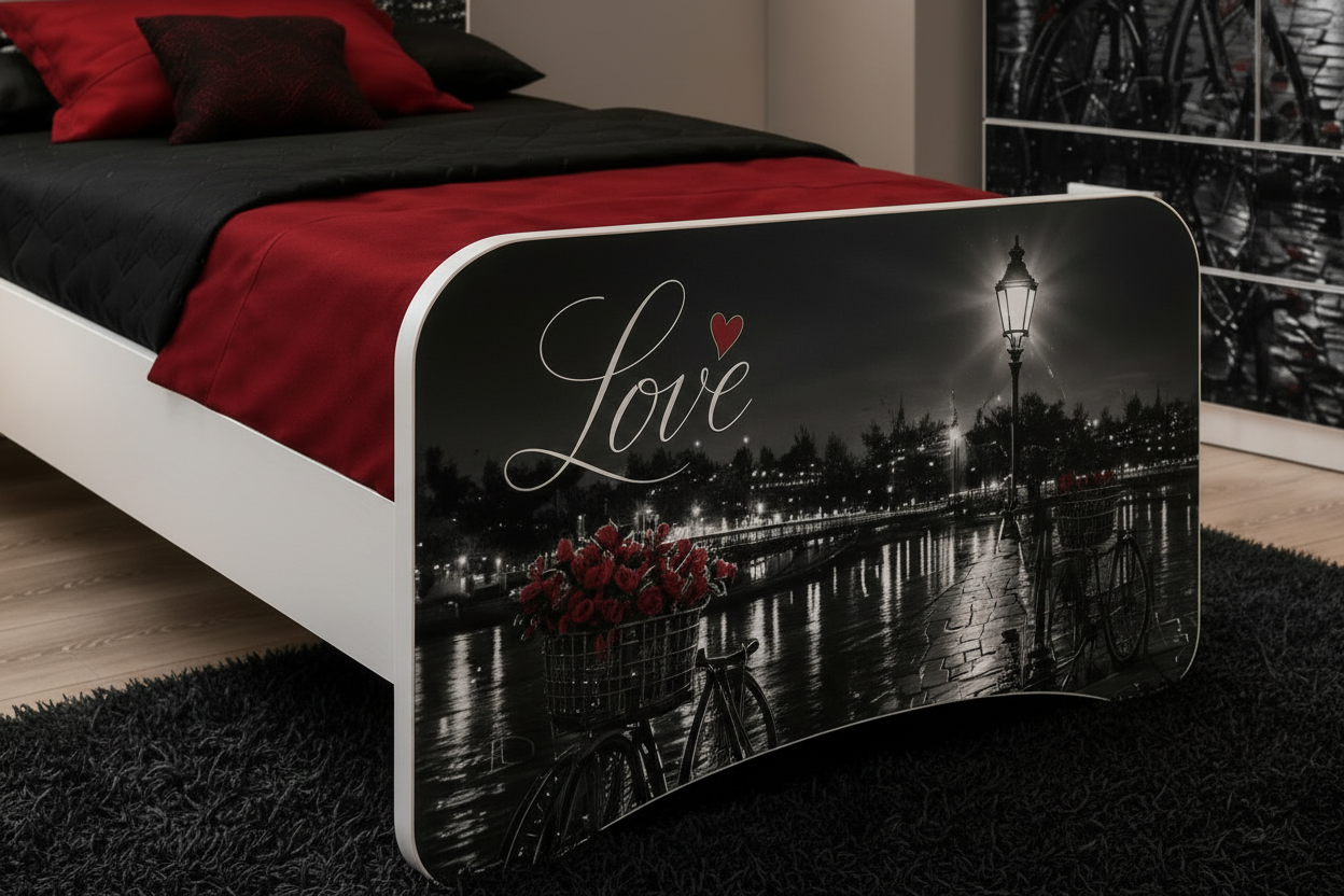 Cameretta Parigi Luxury Black & Red – Set Completo con Letto Singolo, Armadio 2 Ante e Comodino | Stile Parigi Elegante