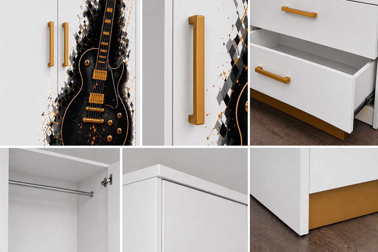 Rockstar Guitar Luxury Wardrobe – Armadio Rock 2 Ante 2 Cassetti Nero & Oro