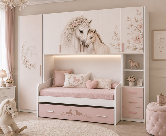 Dream Horse Luxury Room – Cameretta a Ponte Elegance con Letto Estraibile per Bambine