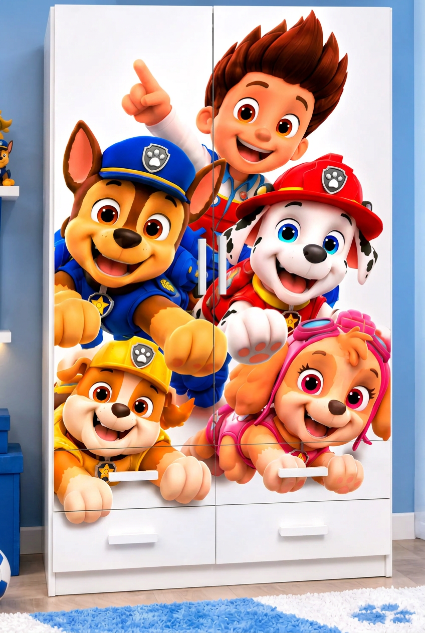 🐾 Cameretta Paw Patrol Completa – Letto Singolo, Armadio 2 Ante e Comodino | Made in Italy