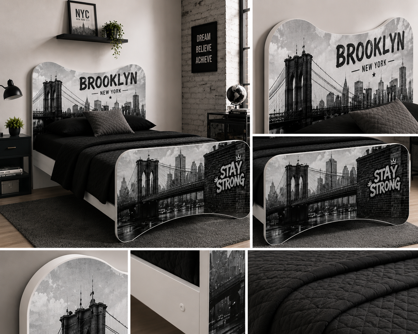 Letto Singolo Brooklyn New York – Letto Urban Style Nero Grigio Design Metropolitan