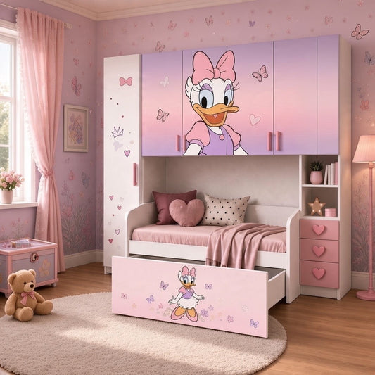 Cameretta a Ponte Paperina con Letto Estraibile – Rosa e Lilla