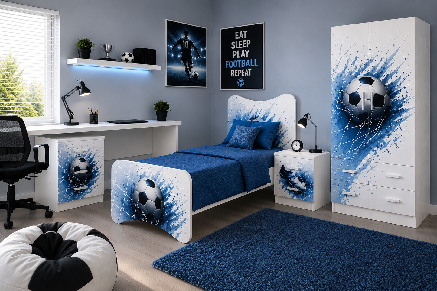 Cameretta Calcio Moderna – Letto, Comodino e Armadio Coordinati